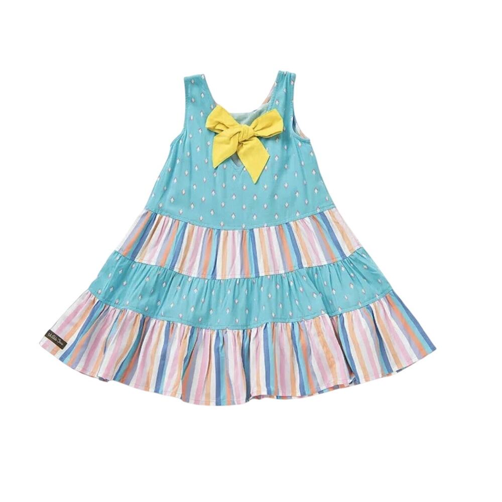 Matilda Jane Girls Let's Go Together Bow Way Shift Dress Patchwork Blue Size 6‎